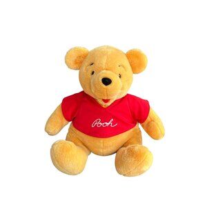 DISNEY WORLD Large Plush Winnie the Pooh 17" Sitting Red Shirt Pooh Bear